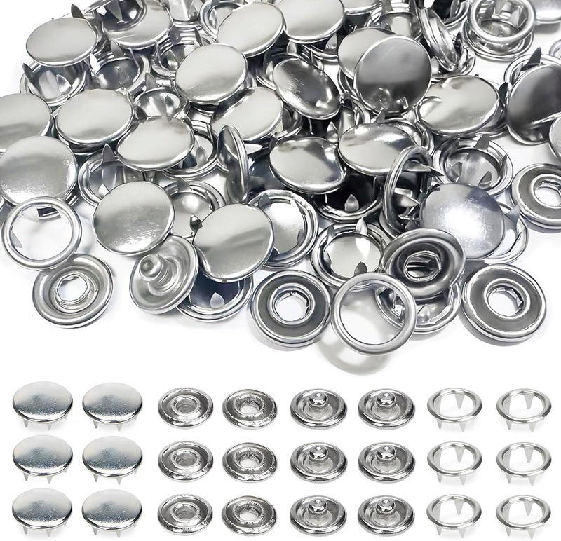 Forimaluence 100 Sets Metal Snap Buttons, Sterling Silver Solid Sewing Snaps for Fabric, Prong Snap Button Kits for DIY Crafting Clothing Sewing (9.5mm / 400 PCS) - Image 1